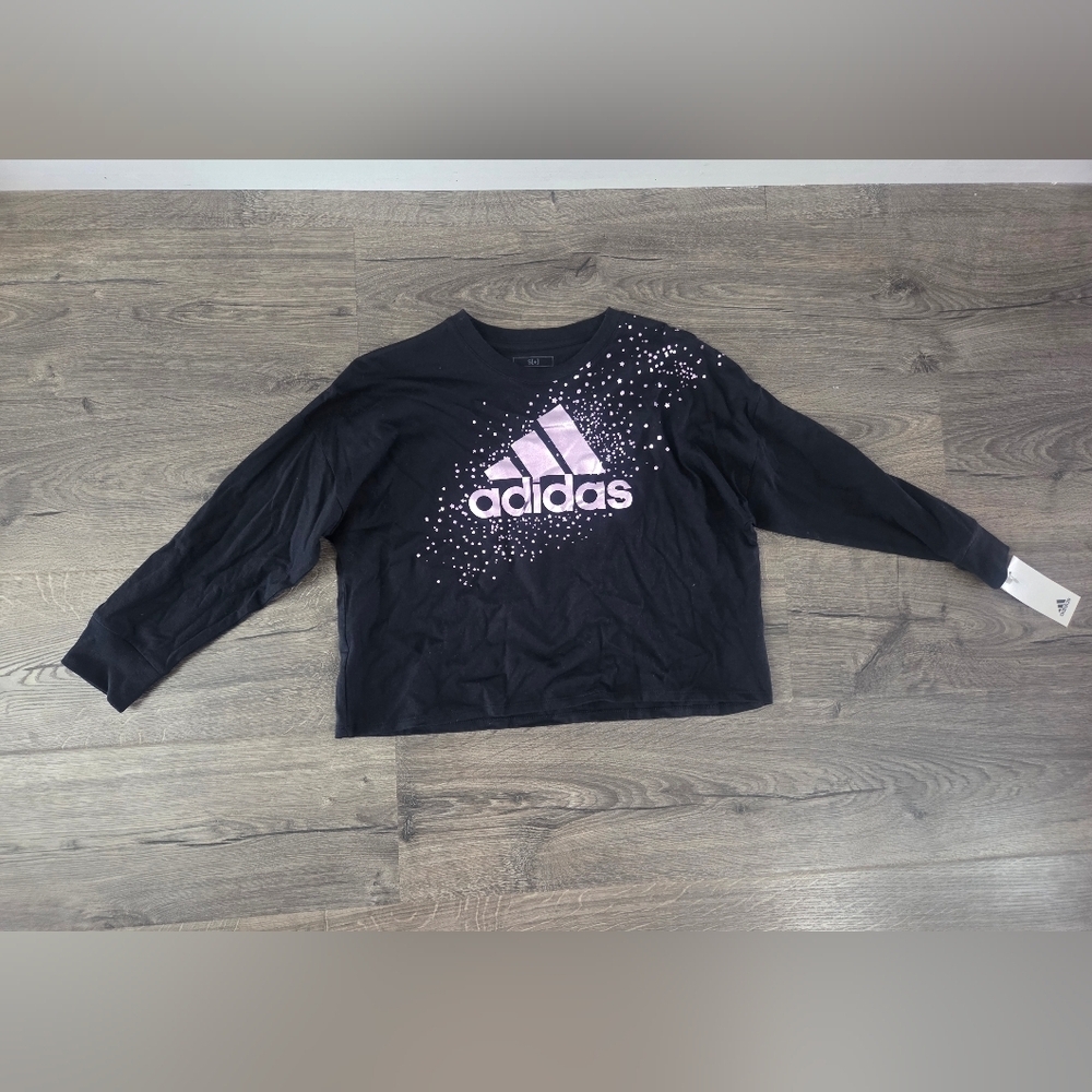 Adidas Girls Black and Pink Logo Shirt - Size S+ 7/8 NWT
